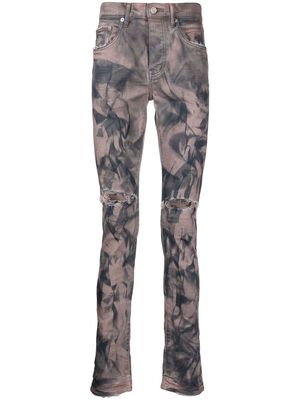 Purple Brand marble print fitted jeans - Blue