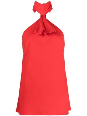 DEL CORE ruffled halterneck silk top - Red