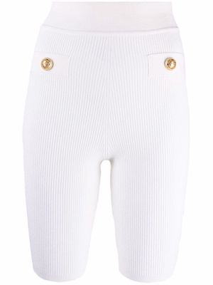 Balmain decorative button-detail cycling shorts - White