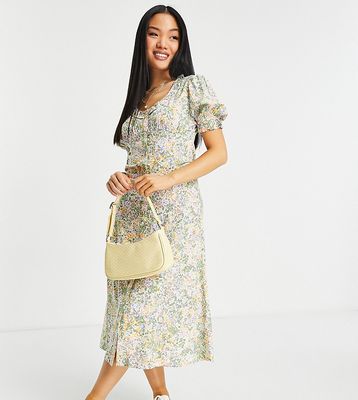 Miss Selfridge Petite frill edge button through midi dress in meadow floral-Multi