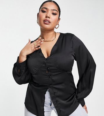 Missguided Plus satin blouse in black