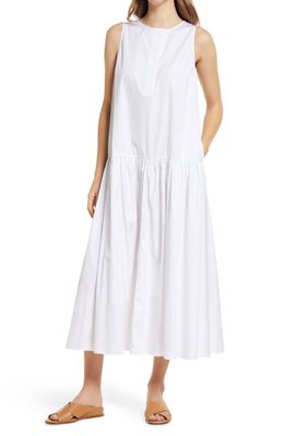 Nordstrom Drop Waist Cotton Poplin Dress in White