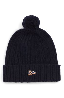 Drake's Flag Cuff Wool and Mohair Beanie with Pom in Navy