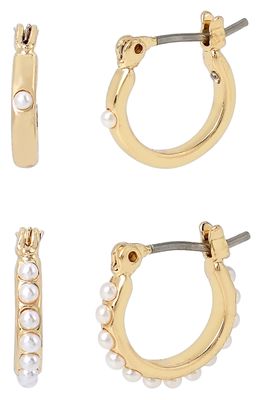 AllSaints Set of 2 Imitation Pearl Huggie Hoop Earring Pairs in Pearl/Gold