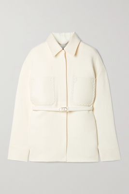 Fendi - Belted Leather-trimmed Wool And Silk-blend Jacket - White