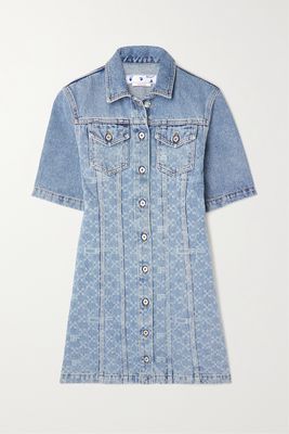 Off-White - Printed Denim Mini Dress - Blue