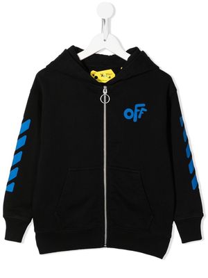 Off-White Kids Off Rounded zip-up hoodie - Black