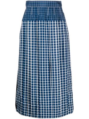 Tory Burch panelled check midi skirt - Blue