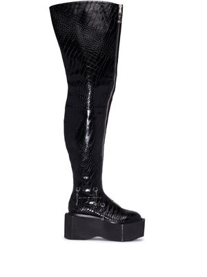 Natasha Zinko crocodile-embossed over-knee faltform boots - Black