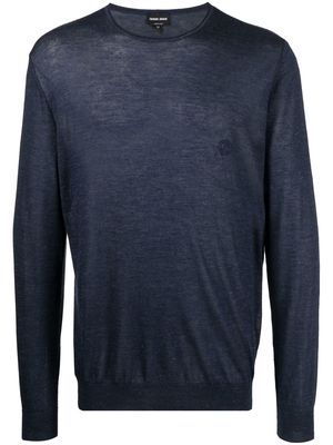 Giorgio Armani embroidered-logo detail knit jumper - Blue