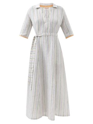Emporio Sirenuse - Ottavia Waist-tie Striped-linen Midi Dress - Womens - Multi