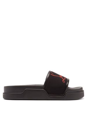Christian Louboutin - Navy Pool Logo-print Neoprene Slides - Mens - Black