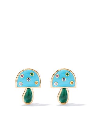 Brent Neale - Magic Mushroom Turquoise & 18kt Gold Earrings - Womens - Multi