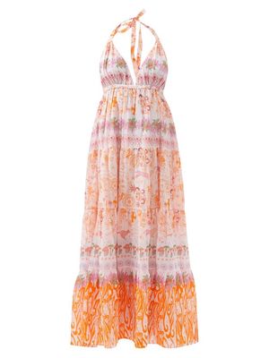 Emporio Sirenuse - Soleil Printed Cotton-voile Maxi Dress - Womens - Orange Print