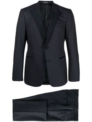 Emporio Armani jacquard contrast-lapel single-breasted suit - Blue