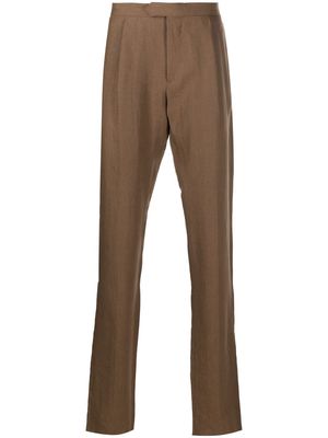 Caruso pleat-detail four-pocket tailored trousers - Brown
