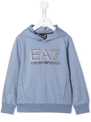 Ea7 Emporio Armani logo-print detail hoodie - Blue