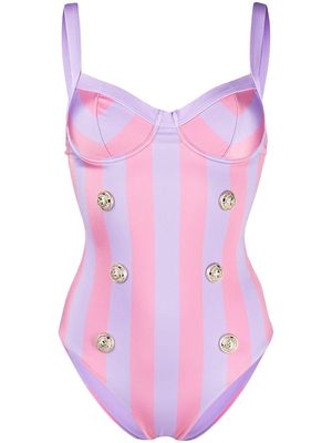 Balmain double breasted striped swimsuit - Pink
