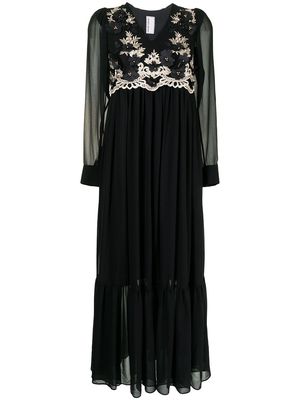 Antonio Marras floral-embroidered long-sleeve midi dress - Black