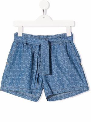 Michael Kors Kids monogram-print denim shorts - Blue
