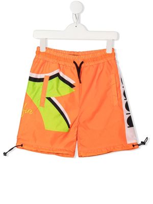 Diadora Junior colour-block logo-print swim shorts - Orange