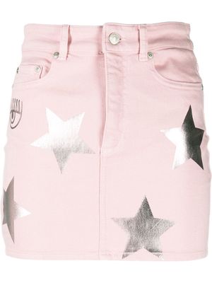 Chiara Ferragni star-print denim skirt - Pink