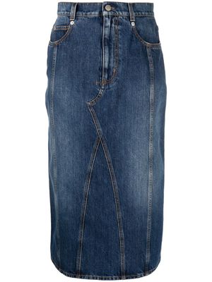 Alexander McQueen fitted denim midi skirt - Blue