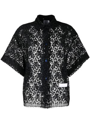 Patou floral-lace short-sleeved blouse - Black