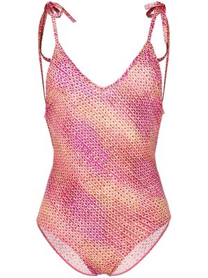Isabel Marant abstract-print V-neck one-piece - Pink