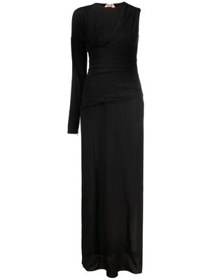 Nº21 one-sleeve cut-out ruched gown - Black