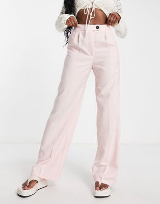 Bershka wide leg tailored pants in pink