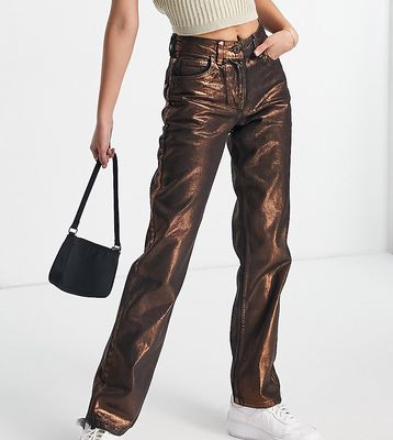 COLLUSION x005 mid rise straight leg jeans in bronze coating-Brown