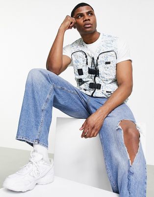 Topman utility vest in ecru camo print-Neutral