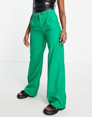 Bershka wide leg tailored pants in green