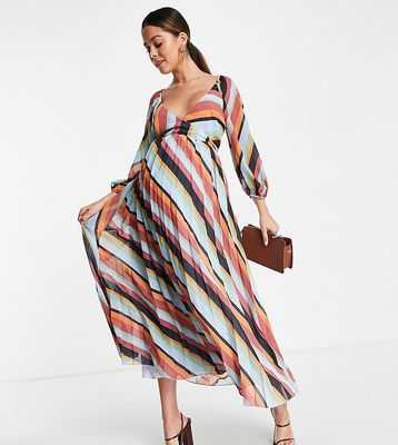 ASOS DESIGN Maternity pleated wrap midi dress in multi stripe