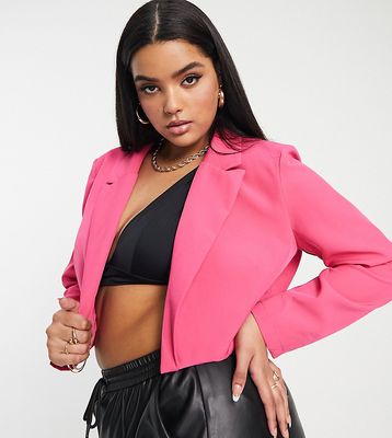 Missgudied Plus tailored cropped blazer in bright pink - part of a set