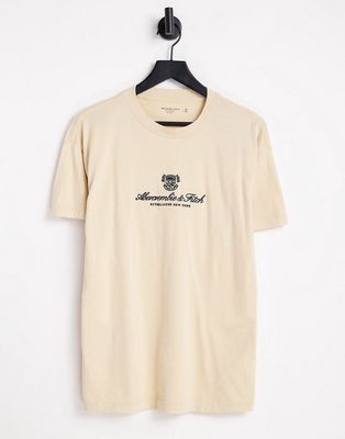 Abercrombie & Fitch t-shirt in beige with chest heritage logo-Neutral