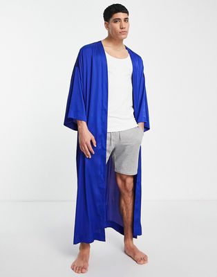 ASOS DESIGN super longline satin kimono in cobalt blue