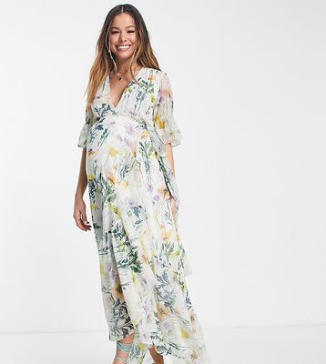 Hope & Ivy Maternity Flora wrap maxi dress in mixed floral-Yellow