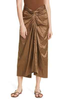 VINCE Metallic Twist Front Cotton Blend Skirt in Cottonwood
