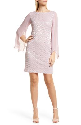 Connected Apparel Lace Overlay Sheath Dress in Pale Orchid