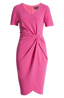 TAHARI ASL Stretch Crepe Side Knot Dress in Berry Bliss