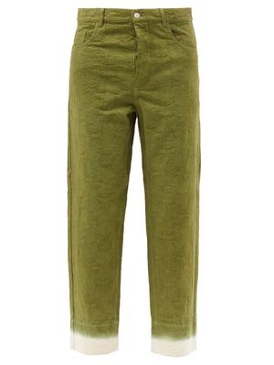 Nick Fouquet - Ugoberto Floral-jacquard Cotton Trousers - Mens - Dark Green