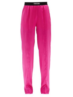 Tom Ford - Logo-waistband Silk-blend Trousers - Womens - Pink