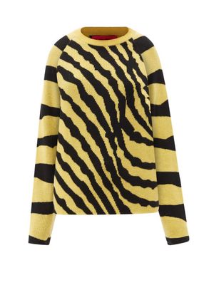 The Elder Statesman - Tiger-intarsia Cashmere Sweater - Womens - Yellow Multi