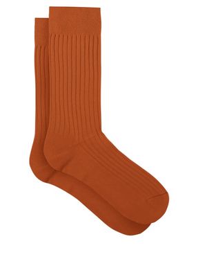 Pantherella - Danvers Rib-knit Socks - Mens - Orange