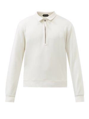 Tom Ford - Zip-neck Loop-back Jersey Polo Sweater - Mens - White