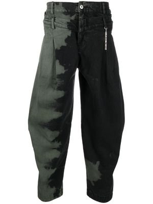Feng Chen Wang tie-dye double-waist tapered trousers - Black