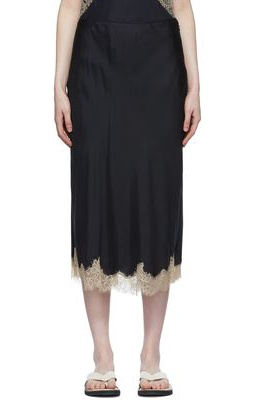 rag & bone Black Silk Blend Midi Skirt