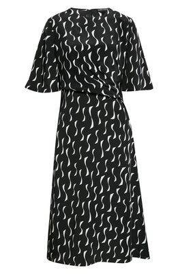 St. John Collection Abstract Geo Print Silk Dress in Black/Ecru